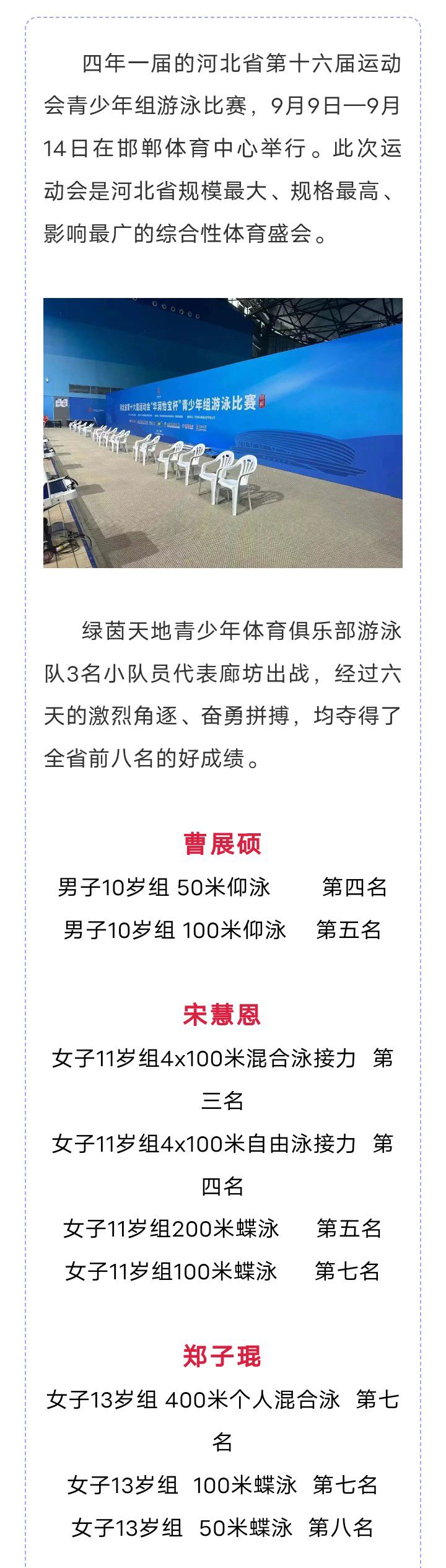 喜报，河北省第十六届运动会青少年组游泳比赛再获佳绩1468 作者:峰华花园 帖子ID:246999 喜报,河北,河北省,第十六届,十六